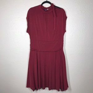Modcloth Burgundy Tie-Neck Short Sleeve Fit-and-Flare Dress